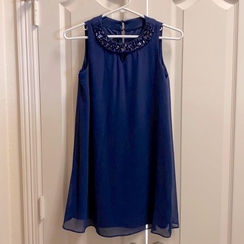 I.N. Girl Embellished-Neck Shift Dress, Navy, Size 12 (Girls), NWT